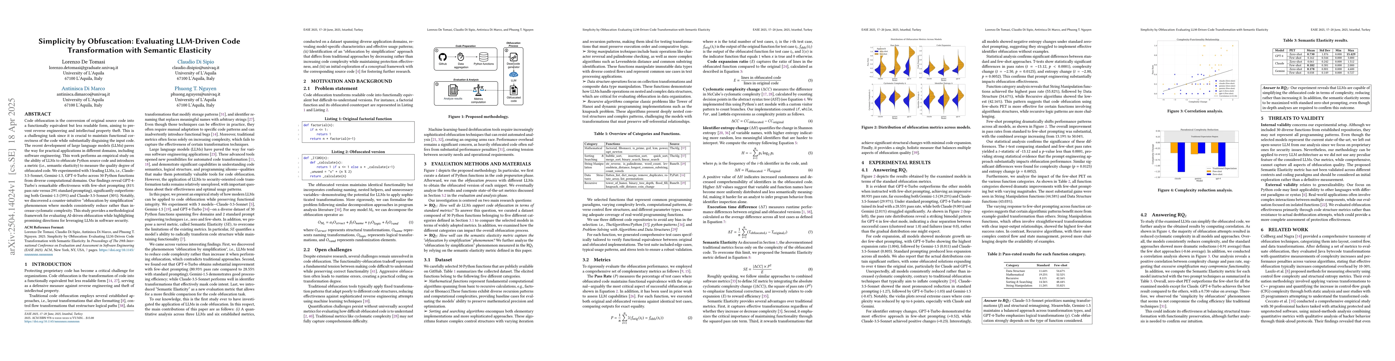 Thumbnail for Simplicity by Obfuscation: Evaluating LLM-Driven Code Transformation
  with Semantic Elasticity