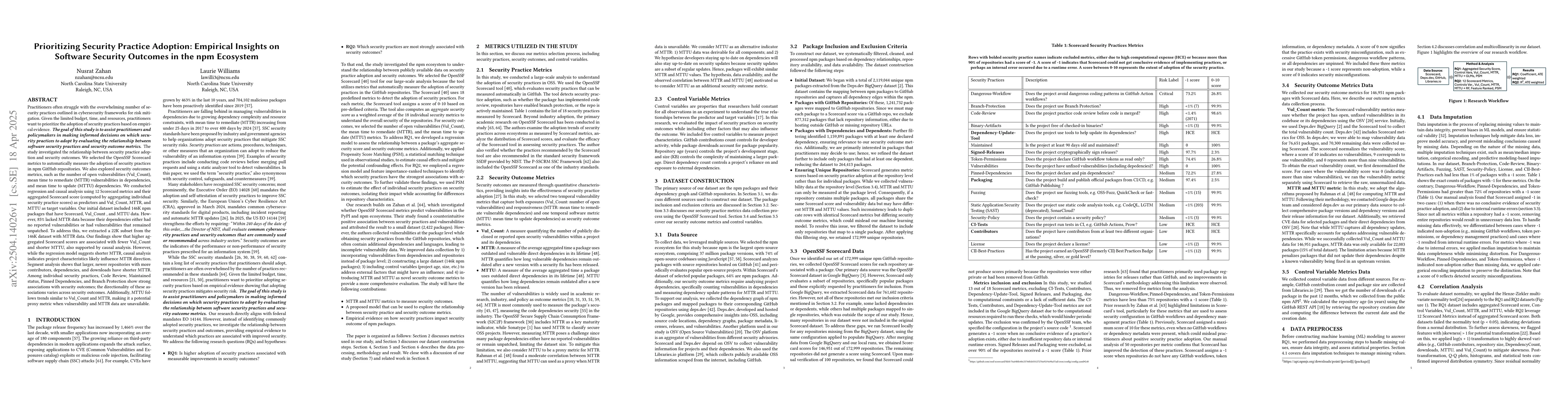 Thumbnail for Prioritizing Security Practice Adoption: Empirical Insights on Software
  Security Outcomes in the npm Ecosystem
