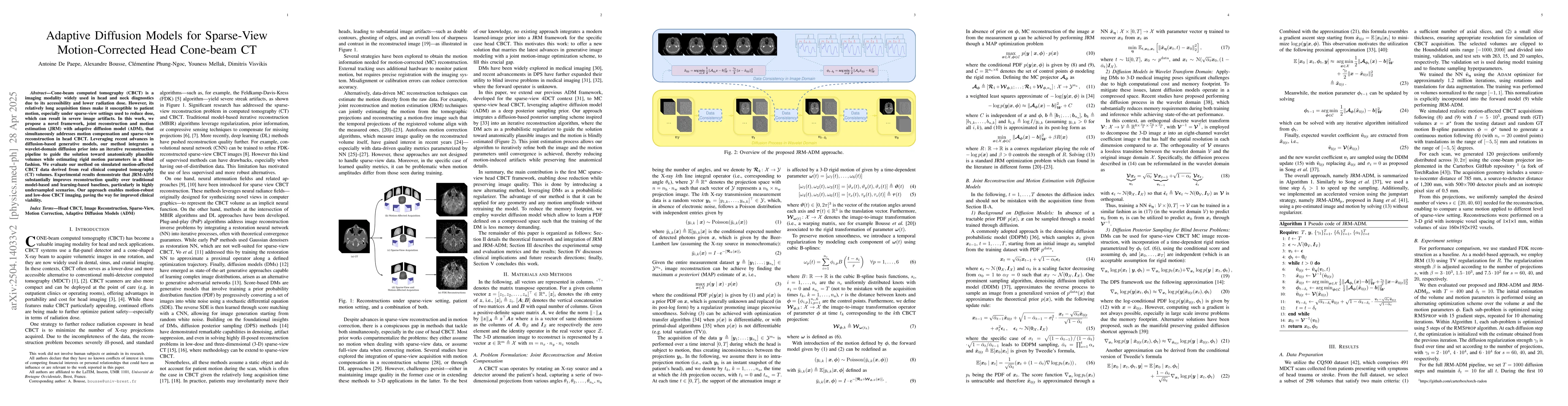 Thumbnail for Adaptive Diffusion Models for Sparse-View Motion-Corrected Head
  Cone-beam CT