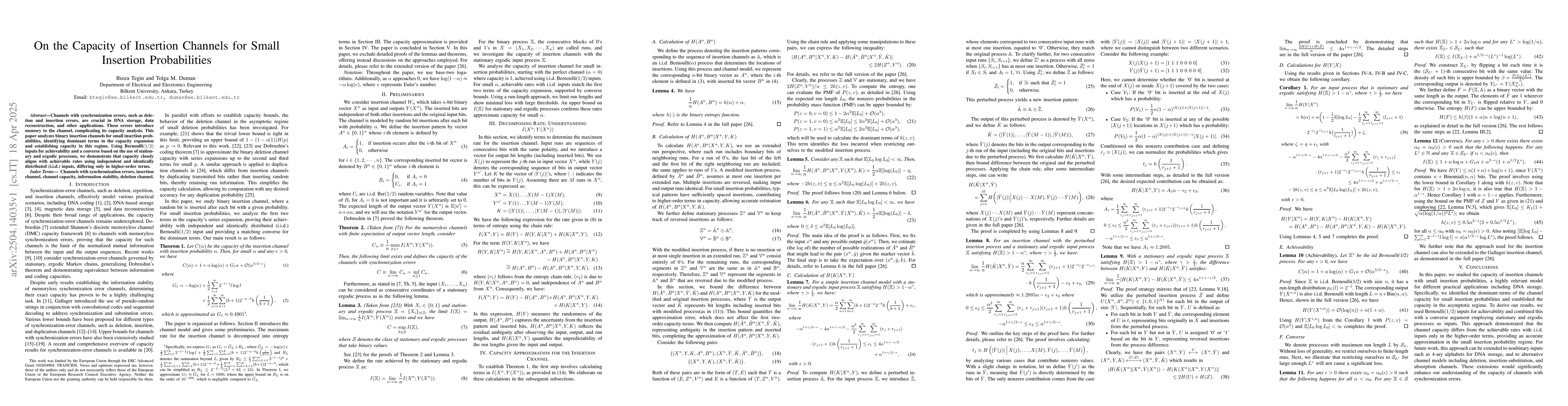 Thumbnail for On the Capacity of Insertion Channels for Small Insertion Probabilities