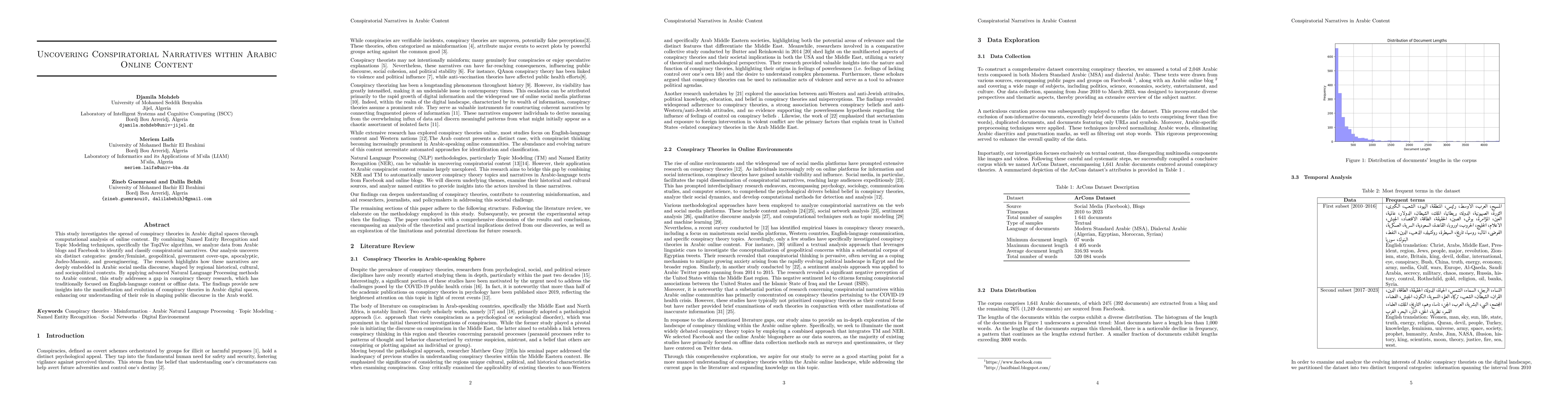 Thumbnail for Uncovering Conspiratorial Narratives within Arabic Online Content