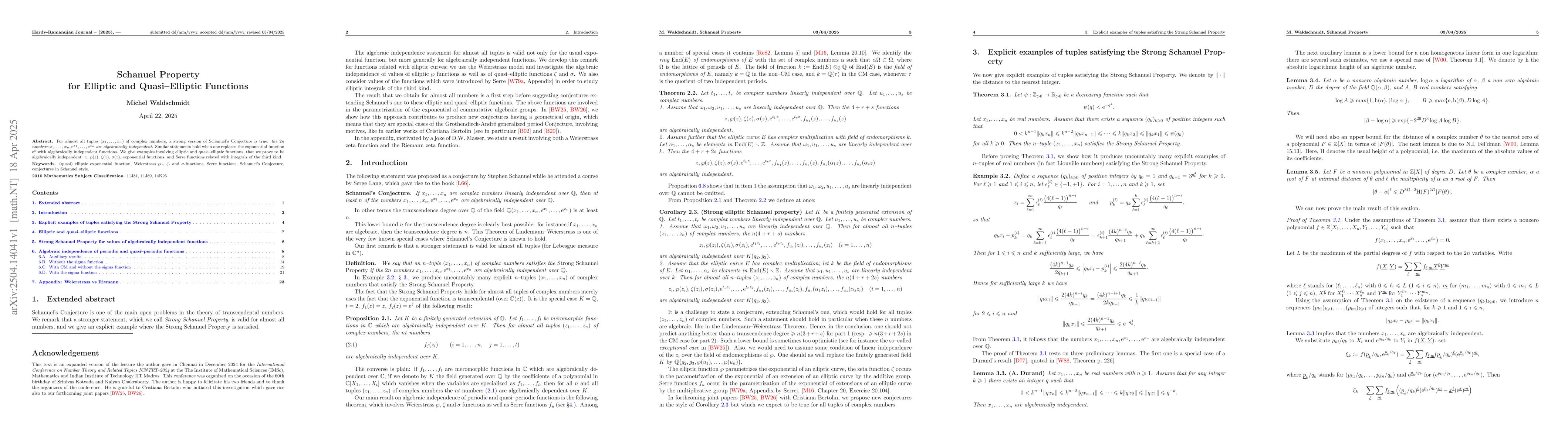 Thumbnail for Schanuel Property for Elliptic and Quasi--Elliptic Functions