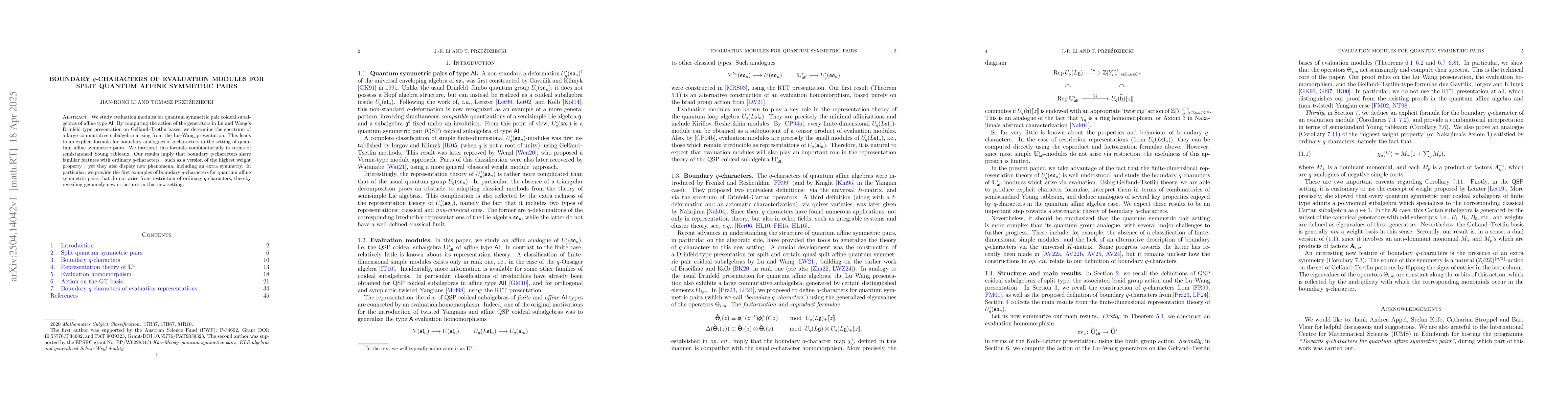 Thumbnail for Boundary $q$-characters of evaluation modules for split quantum affine
  symmetric pairs