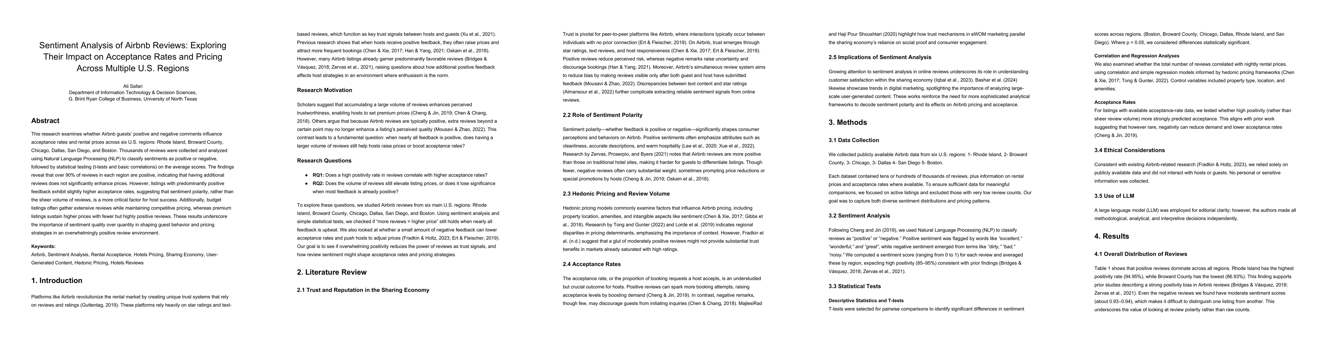 Thumbnail for Sentiment Analysis of Airbnb Reviews: Exploring Their Impact on
  Acceptance Rates and Pricing Across Multiple U.S. Regions