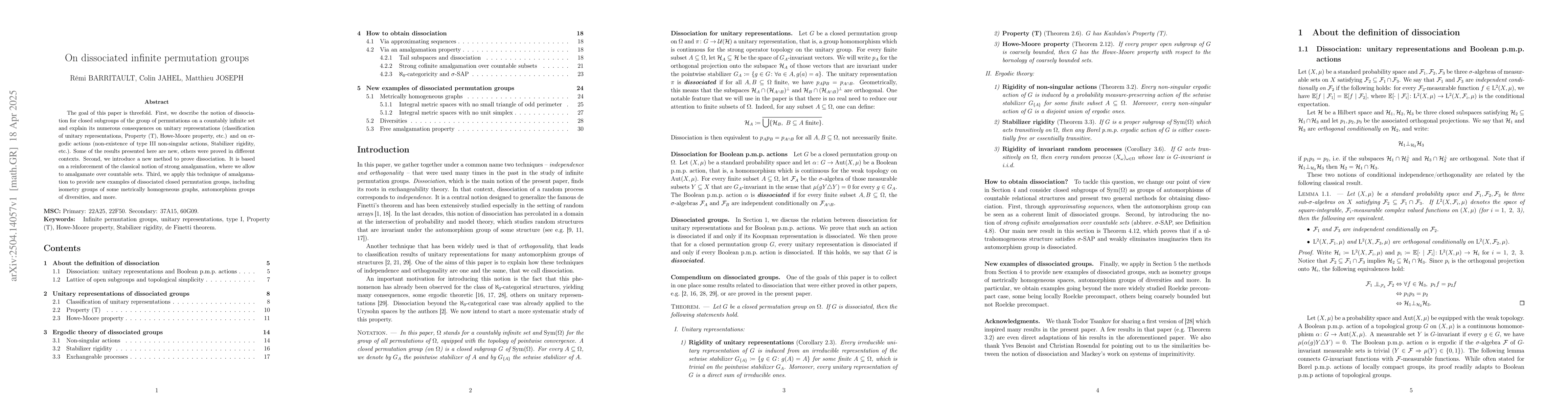 Thumbnail for On dissociated infinite permutation groups