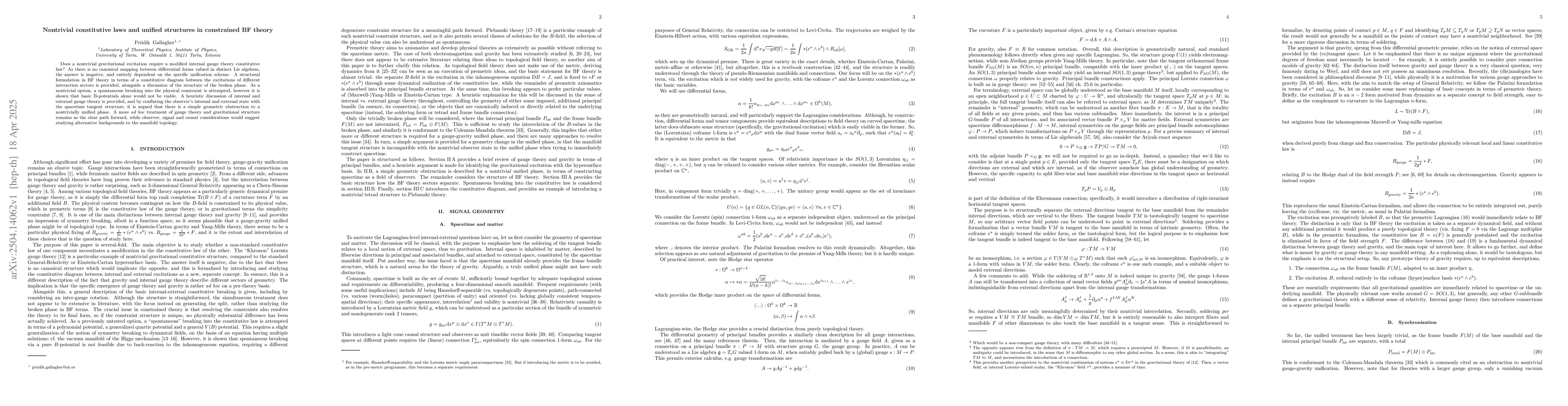 Thumbnail for Nontrivial constitutive laws and unified structures in constrained BF
  theory