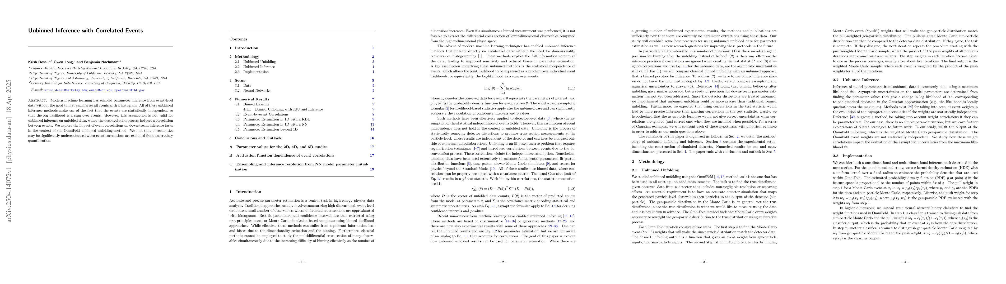 Thumbnail for Unbinned Inference with Correlated Events