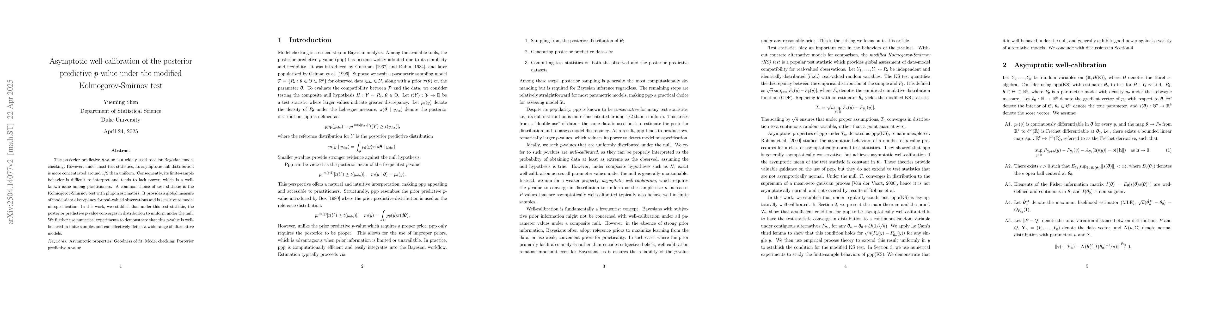 Thumbnail for Asymptotic well-calibration of the posterior predictive $p$-value under
  the modified Kolmogorov-Smirnov test