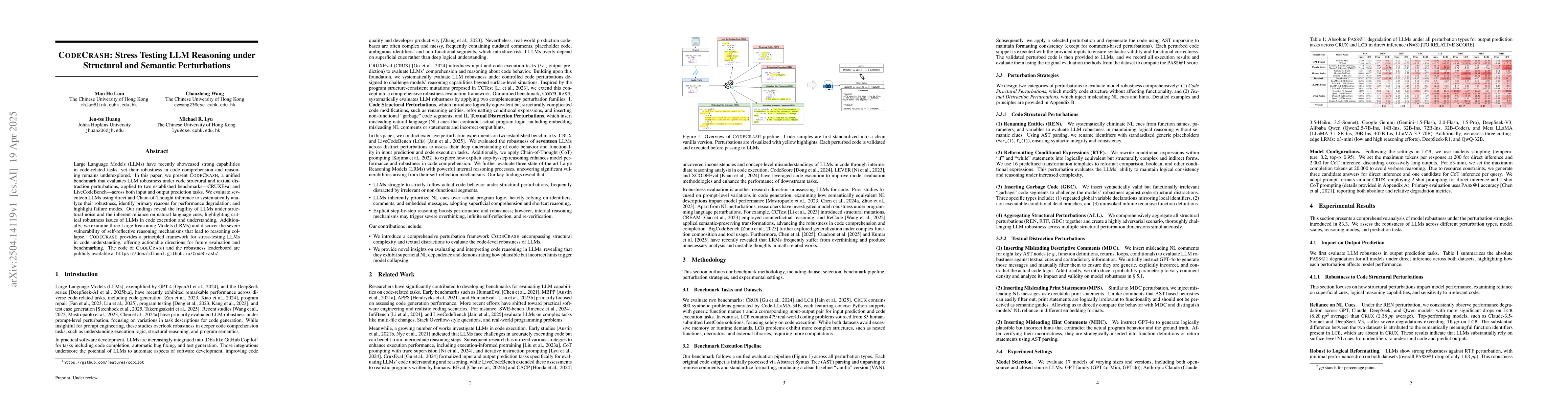 Thumbnail for CODECRASH: Stress Testing LLM Reasoning under Structural and Semantic
  Perturbations