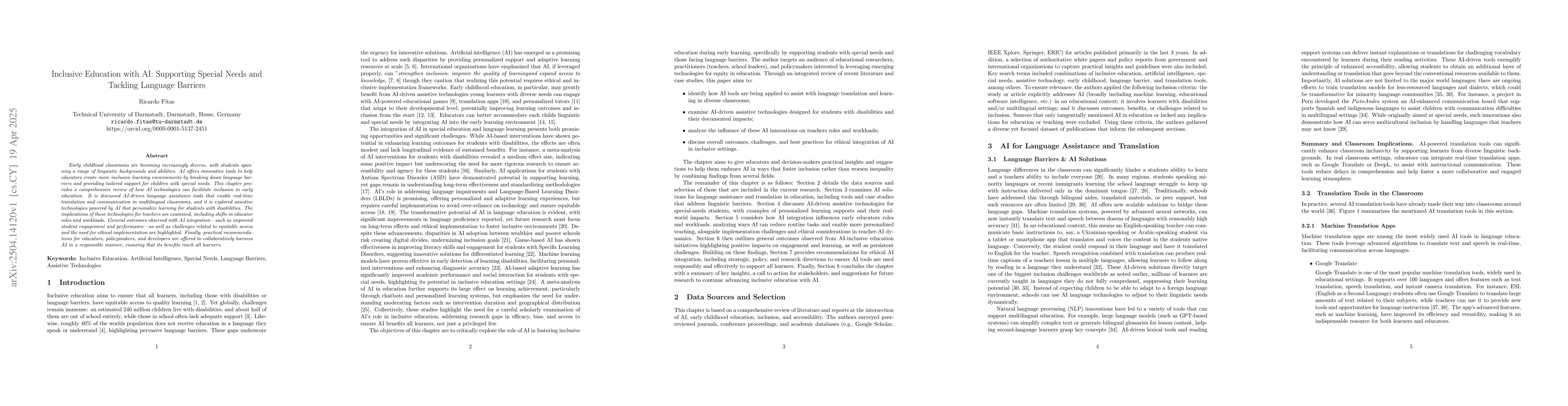 Thumbnail for Inclusive Education with AI: Supporting Special Needs and Tackling
  Language Barriers