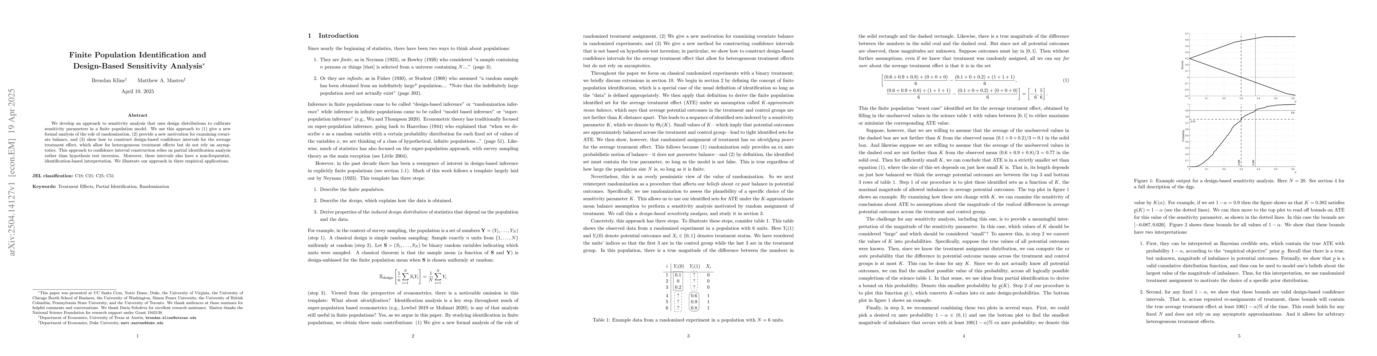 Thumbnail for Finite Population Identification and Design-Based Sensitivity Analysis