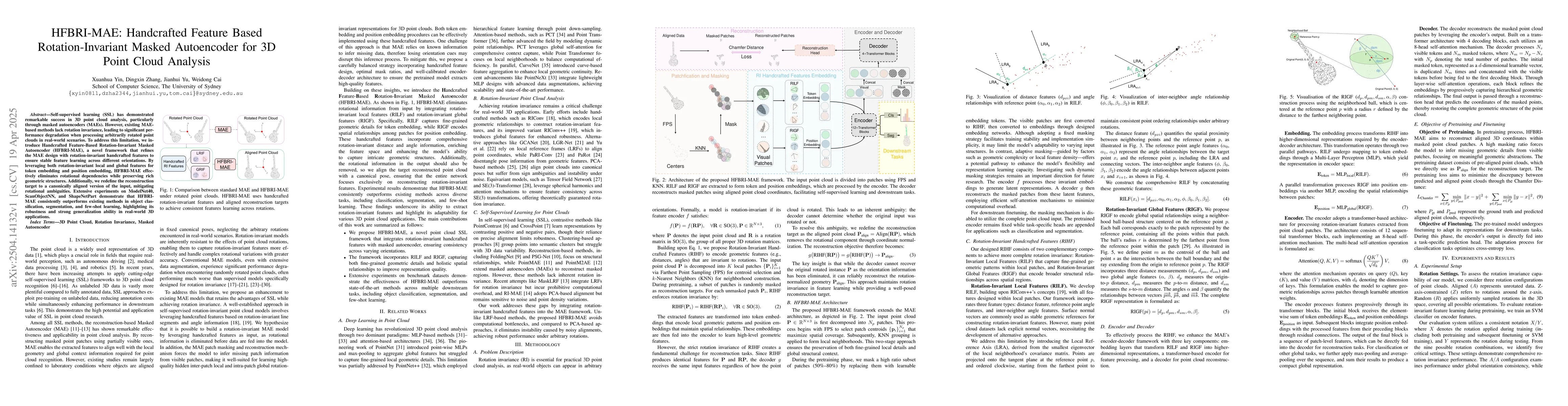 Thumbnail for HFBRI-MAE: Handcrafted Feature Based Rotation-Invariant Masked
  Autoencoder for 3D Point Cloud Analysis