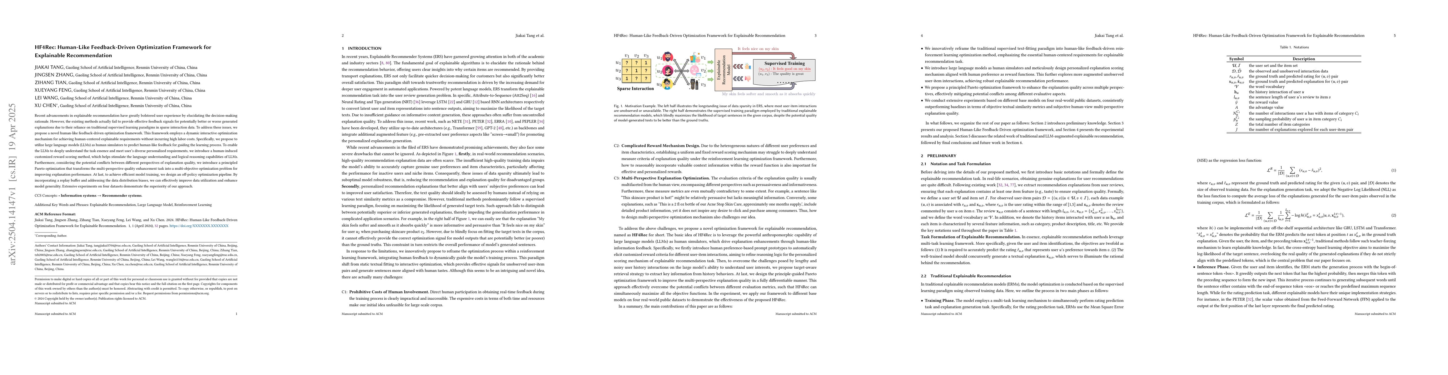 Thumbnail for HF4Rec: Human-Like Feedback-Driven Optimization Framework for
  Explainable Recommendation