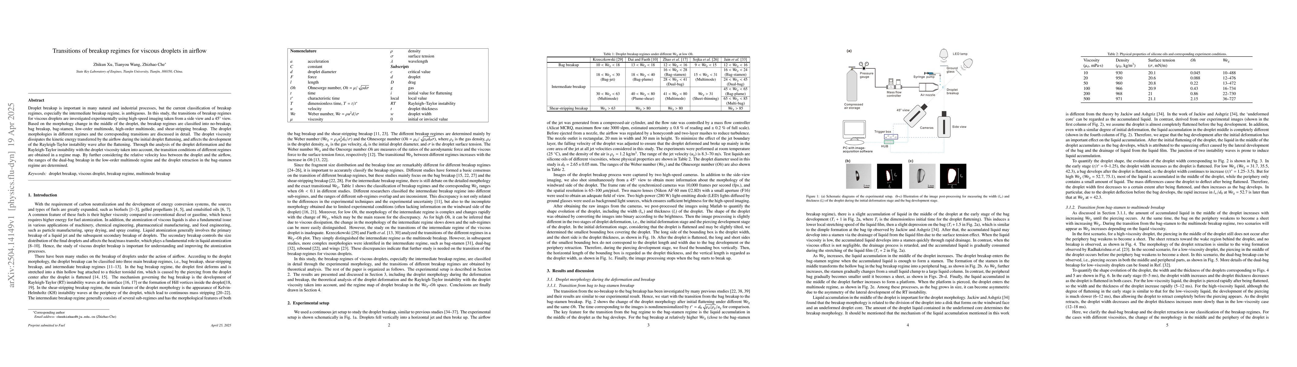 Thumbnail for Transitions of breakup regimes for viscous droplets in airflow