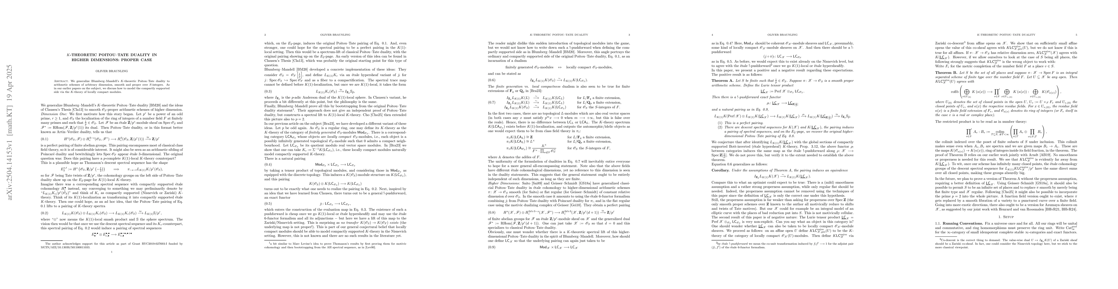 Thumbnail for K-theoretic Poitou-Tate duality in higher dimensions: proper case