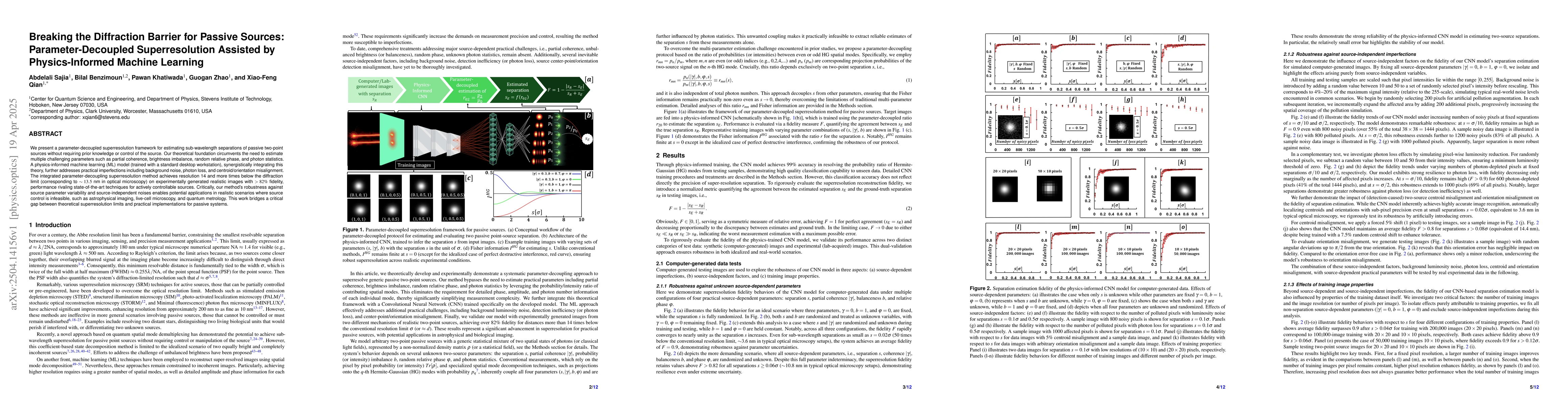 Thumbnail for Breaking the Diffraction Barrier for Passive Sources:
  Parameter-Decoupled Superresolution Assisted by Physics-Informed Machine
  Learning