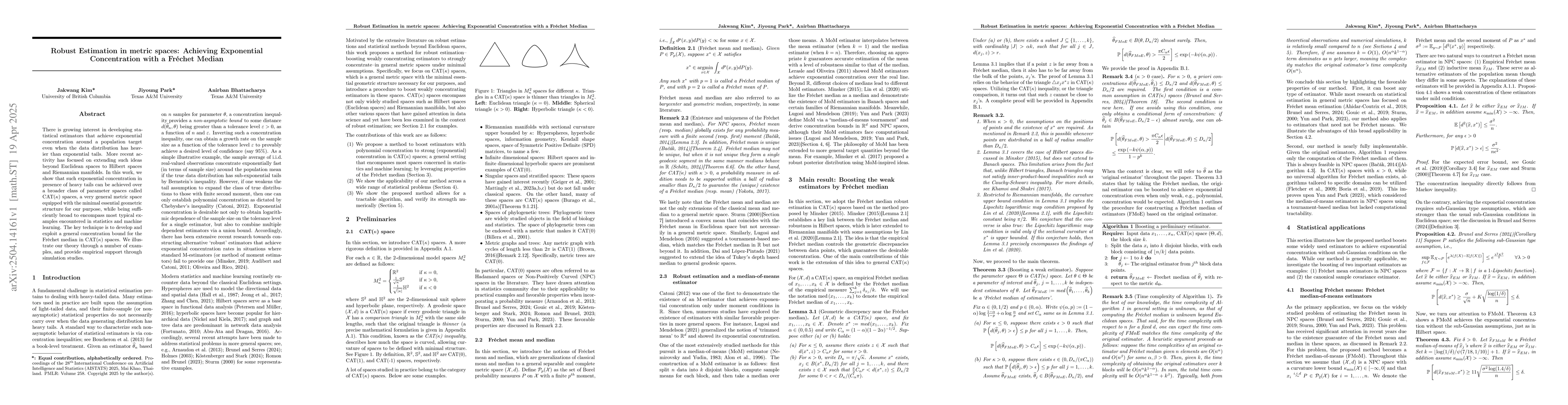 Thumbnail for Robust Estimation in metric spaces: Achieving Exponential Concentration
  with a Fréchet Median