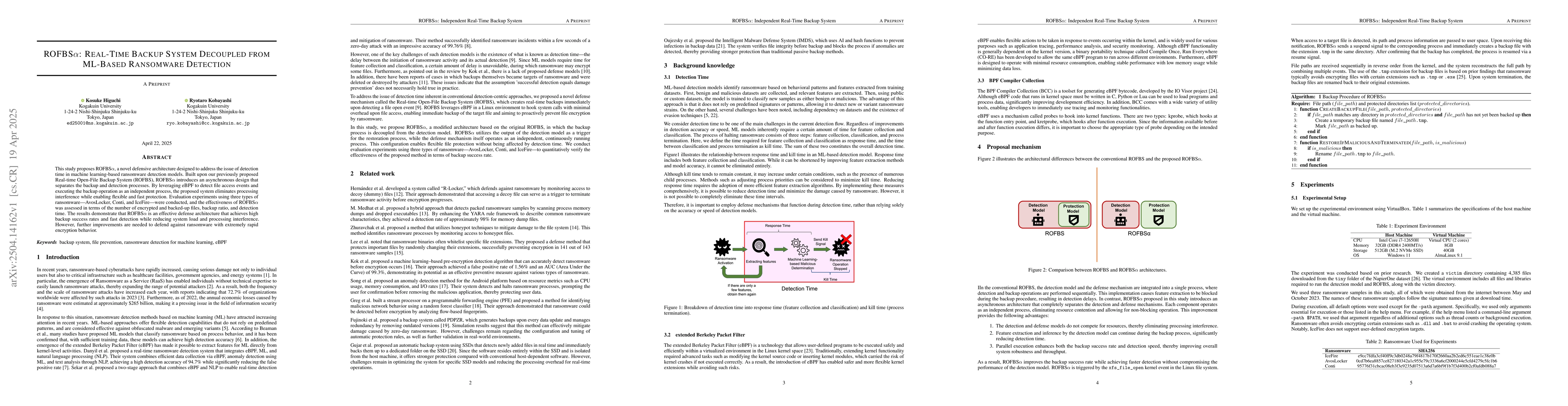 Thumbnail for ROFBS$α$: Real Time Backup System Decoupled from ML Based
  Ransomware Detection
