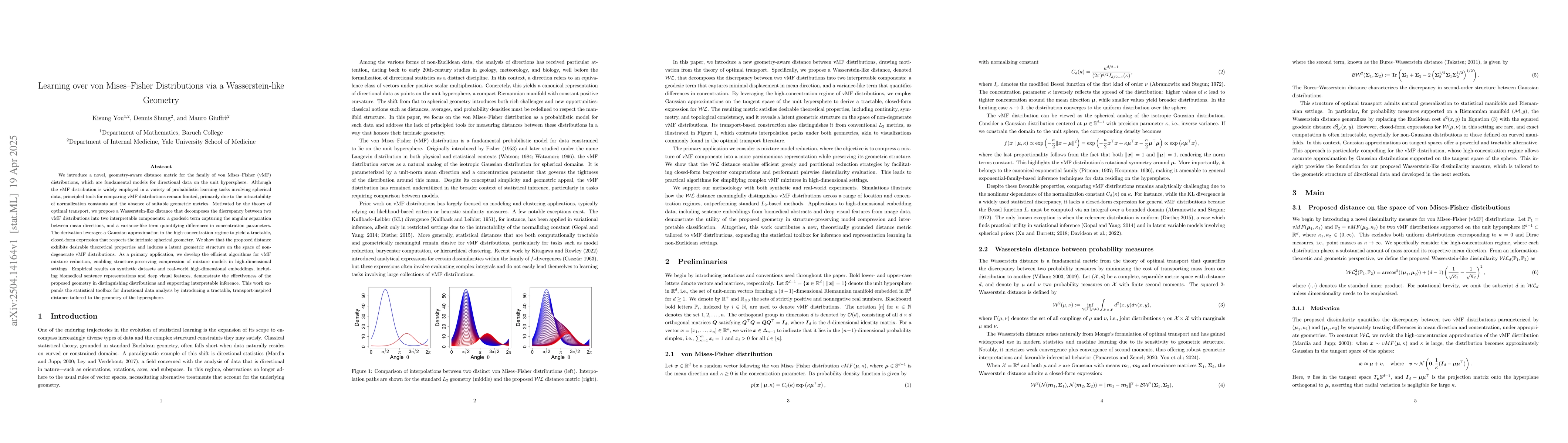 Thumbnail for Learning over von Mises-Fisher Distributions via a Wasserstein-like
  Geometry
