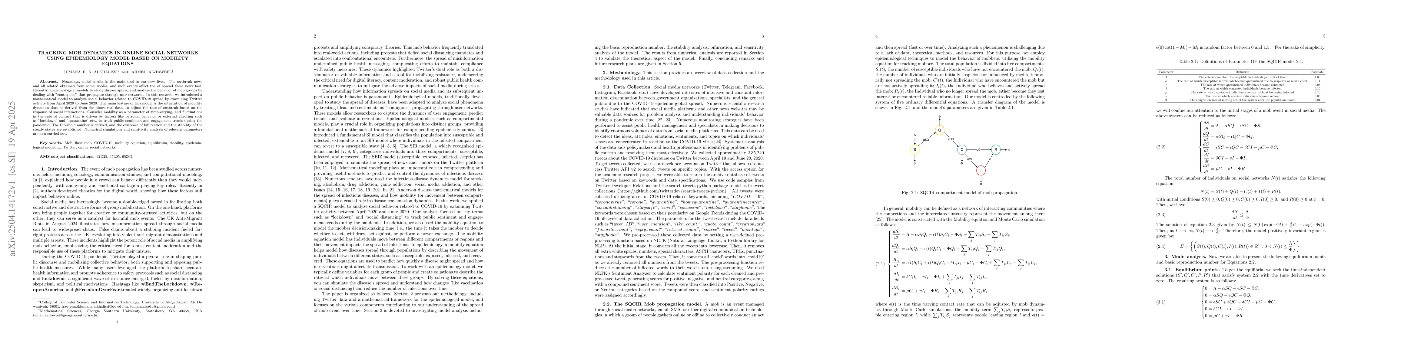 Thumbnail for Tracking mob Dynamics in online social networks Using epidemiology model
  based on Mobility Equations