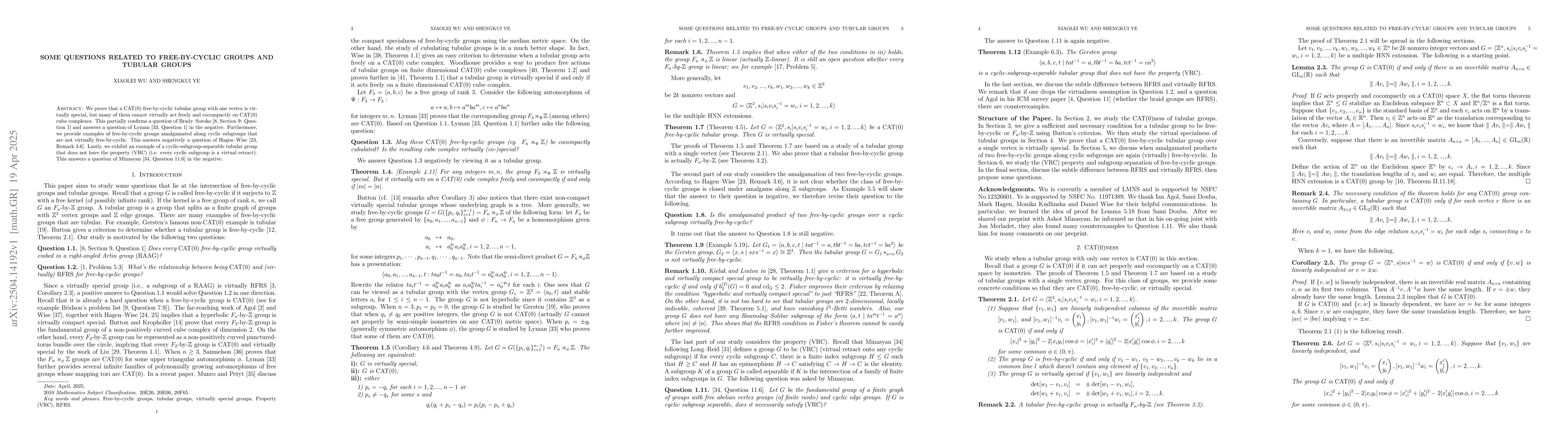 Thumbnail for Some questions related to free-by-cyclic groups and tubular groups