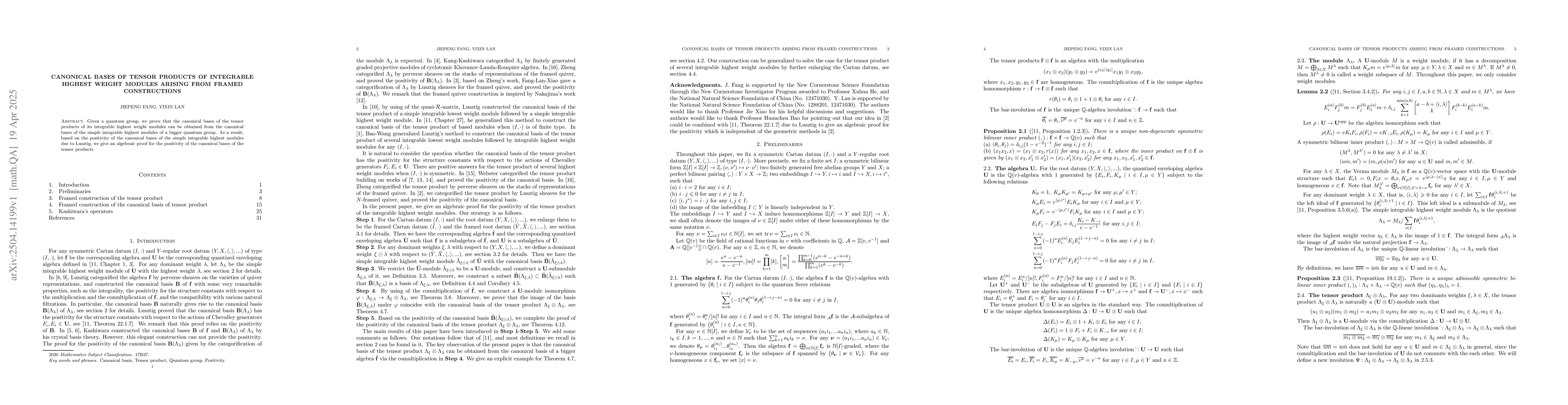 Thumbnail for Canonical bases of tensor products of integrable highest weight modules
  arising from framed constructions