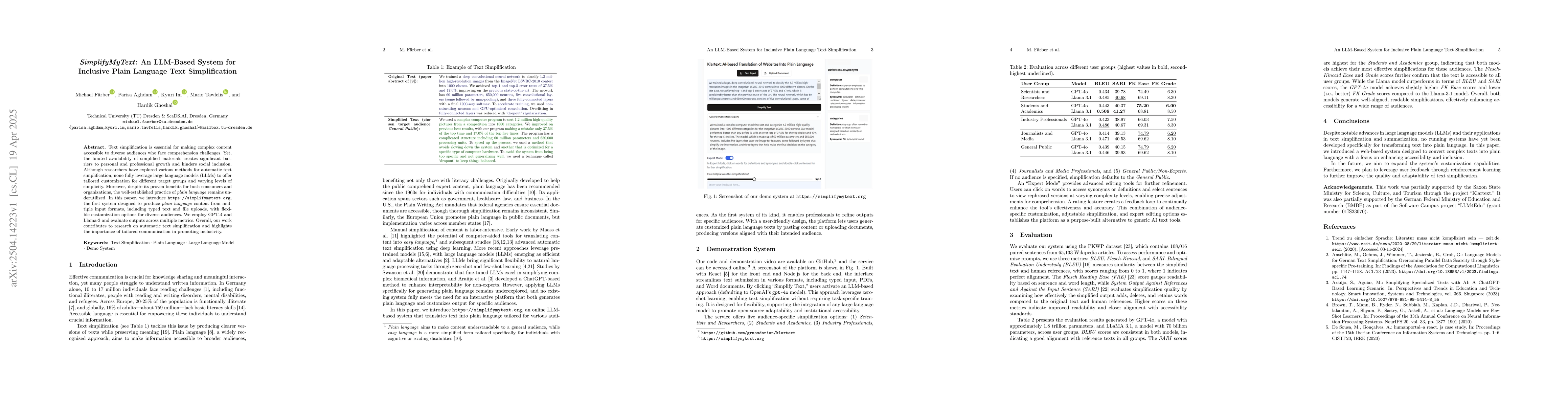 Thumbnail for SimplifyMyText: An LLM-Based System for Inclusive Plain Language Text
  Simplification