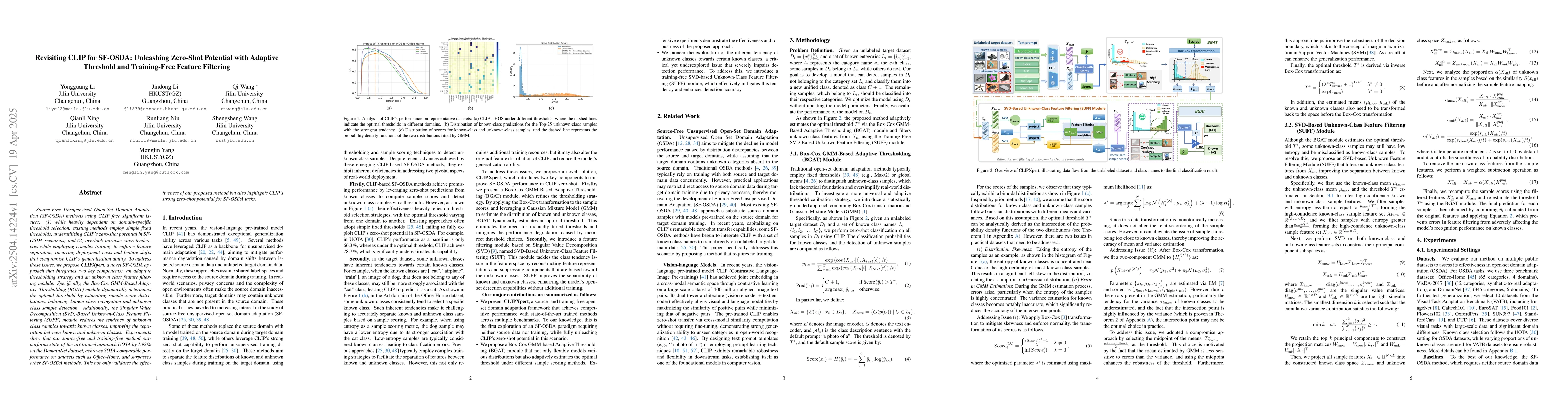 Thumbnail for Revisiting CLIP for SF-OSDA: Unleashing Zero-Shot Potential with
  Adaptive Threshold and Training-Free Feature Filtering