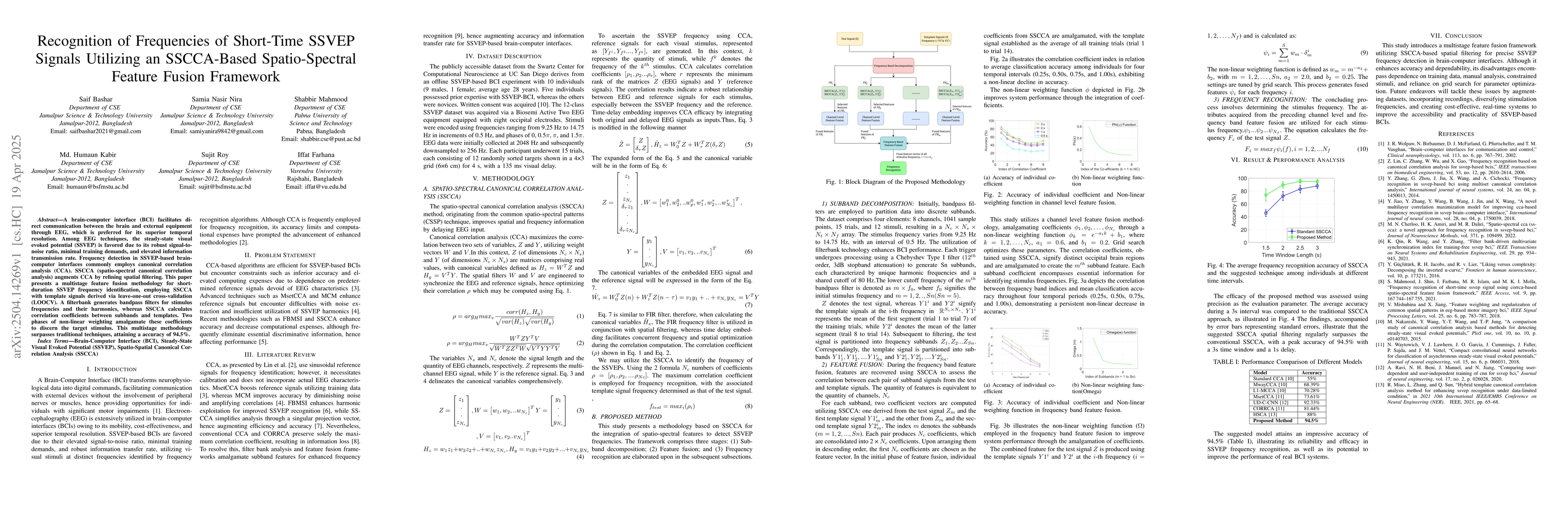 Thumbnail for Recognition of Frequencies of Short-Time SSVEP Signals Utilizing an
  SSCCA-Based Spatio-Spectral Feature Fusion Framework