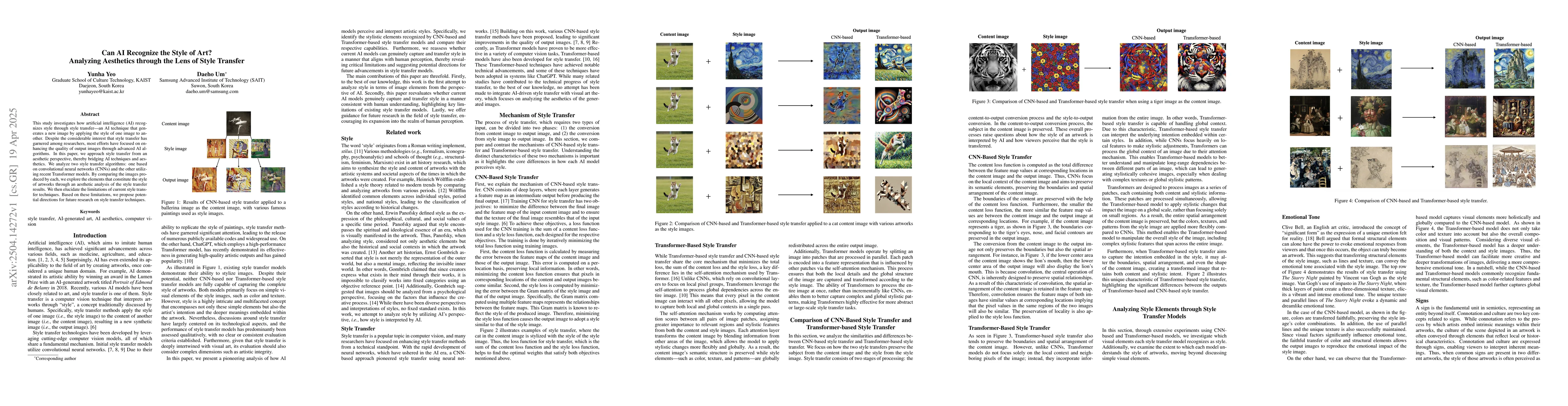 Thumbnail for Can AI Recognize the Style of Art? Analyzing Aesthetics through the Lens
  of Style Transfer