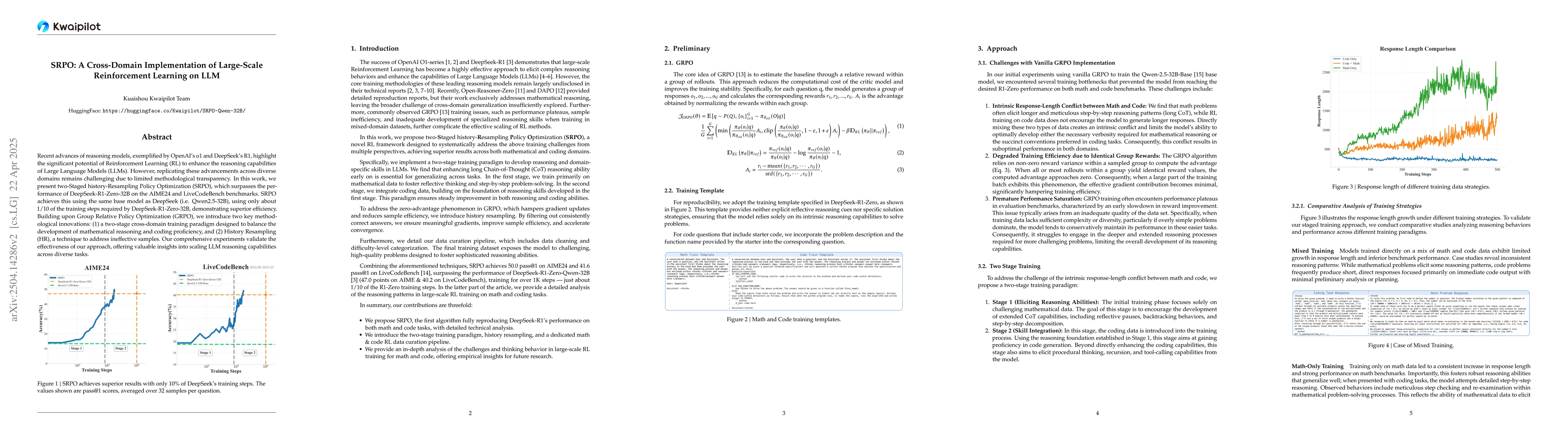 Thumbnail for SRPO: A Cross-Domain Implementation of Large-Scale Reinforcement
  Learning on LLM