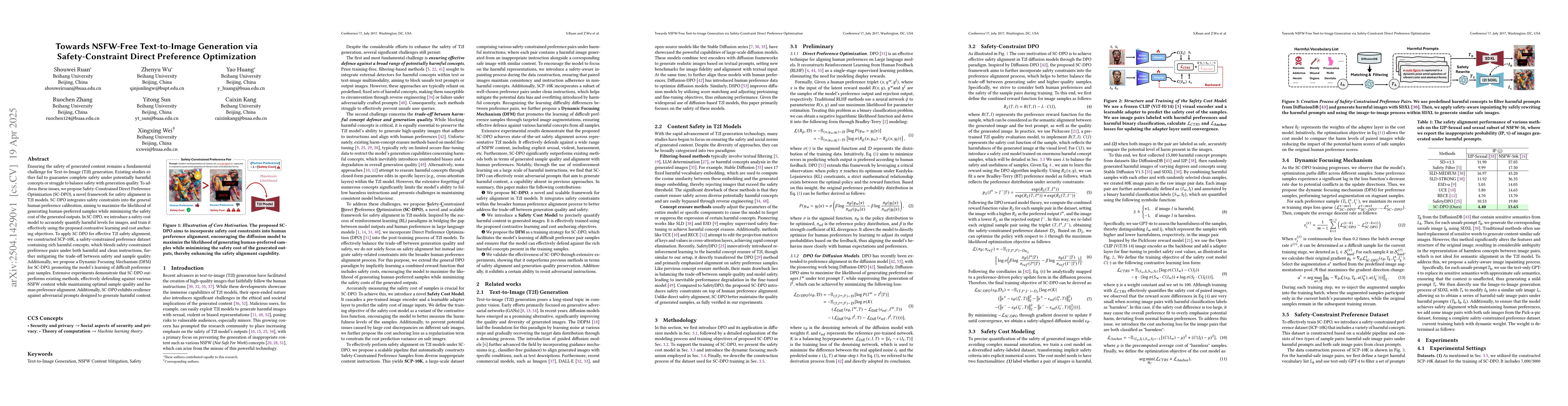 Thumbnail for Towards NSFW-Free Text-to-Image Generation via Safety-Constraint Direct
  Preference Optimization