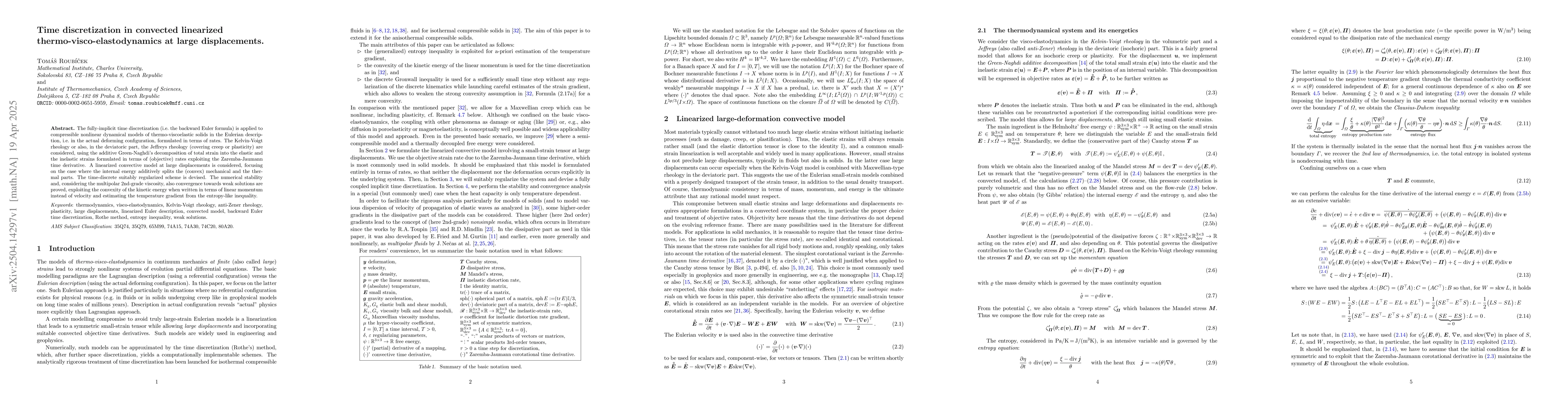 Thumbnail for Time discretization in convected linearized thermo-visco-elastodynamics
  at large displacements