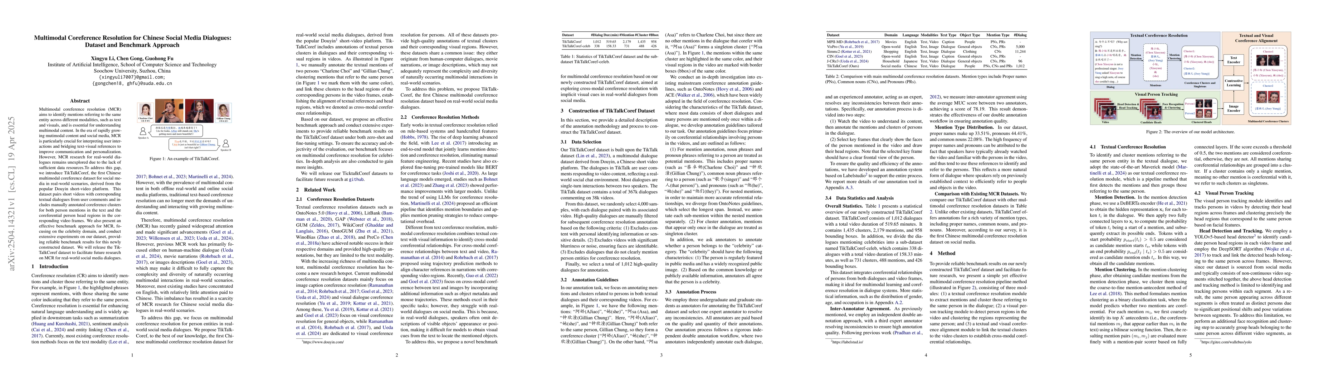 Thumbnail for Multimodal Coreference Resolution for Chinese Social Media Dialogues:
  Dataset and Benchmark Approach