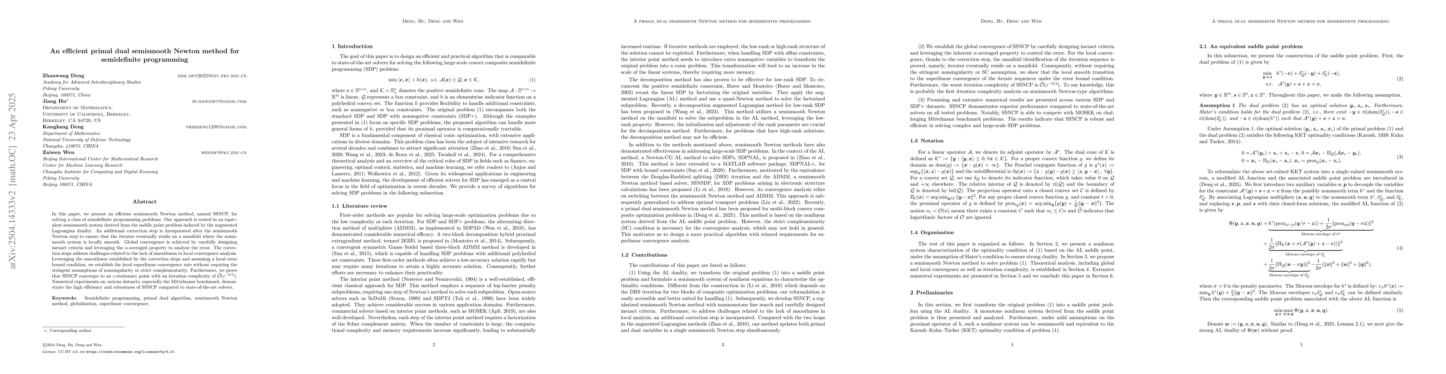 Thumbnail for An efficient primal dual semismooth Newton method for semidefinite
  programming