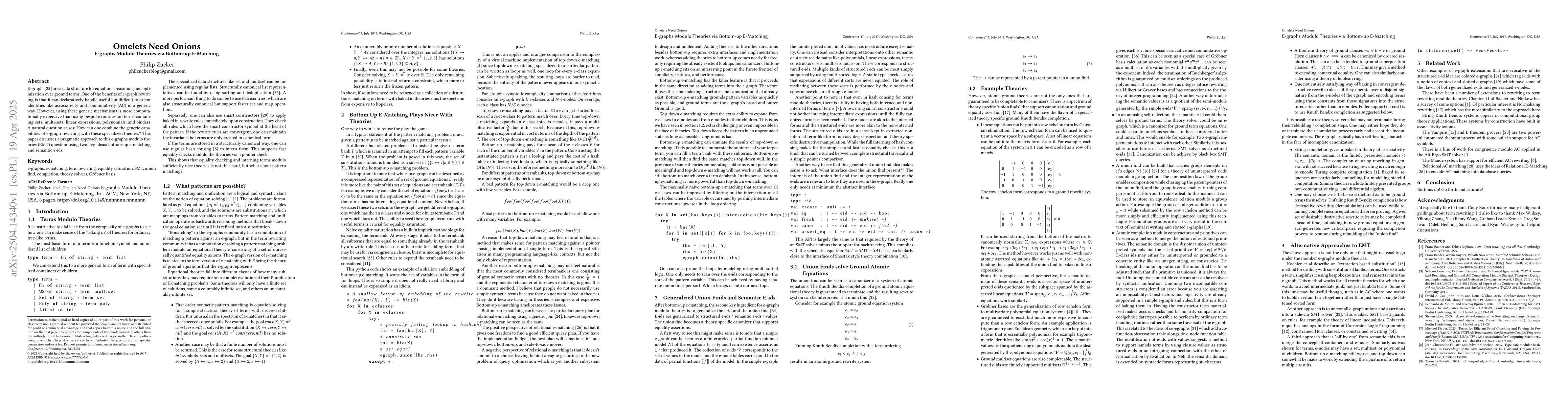 Thumbnail for Omelets Need Onions: E-graphs Modulo Theories via Bottom-up E-matching