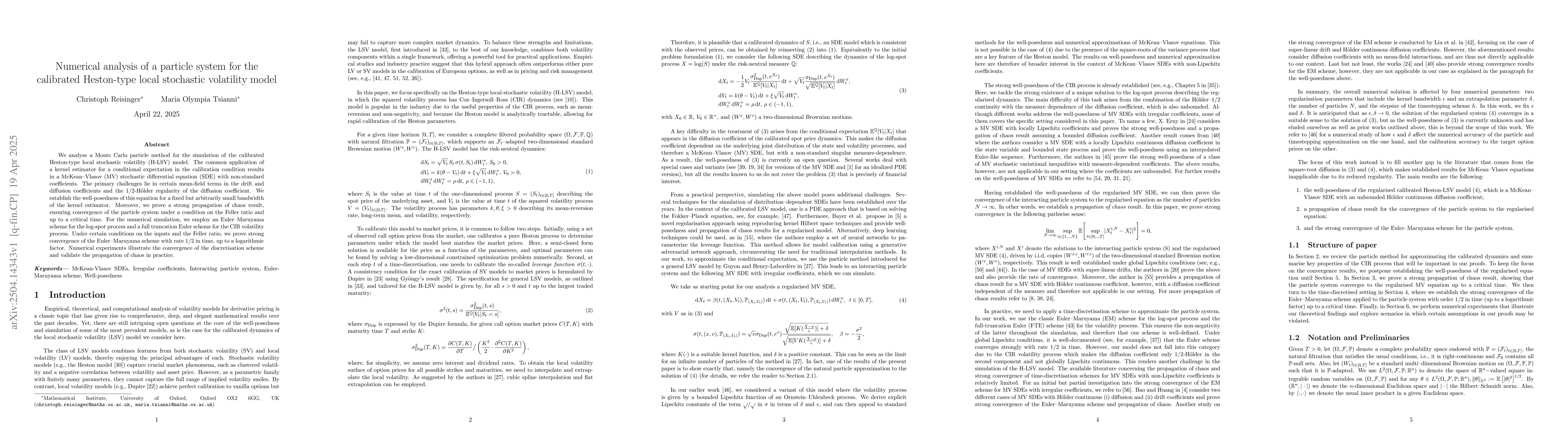 Thumbnail for Numerical analysis of a particle system for the calibrated Heston-type
  local stochastic volatility model