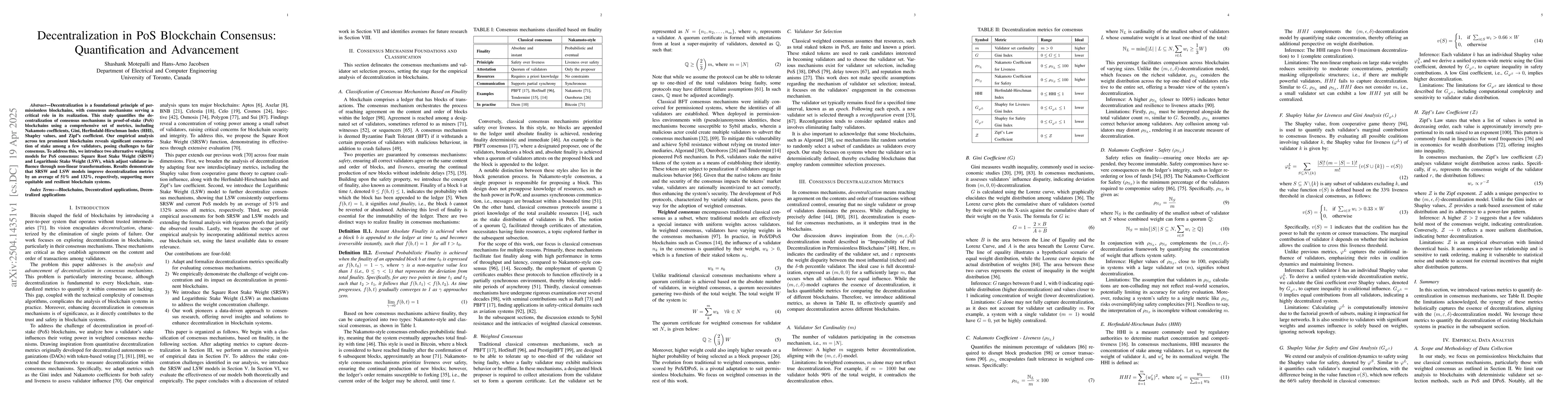 Thumbnail for Decentralization in PoS Blockchain Consensus: Quantification and
  Advancement