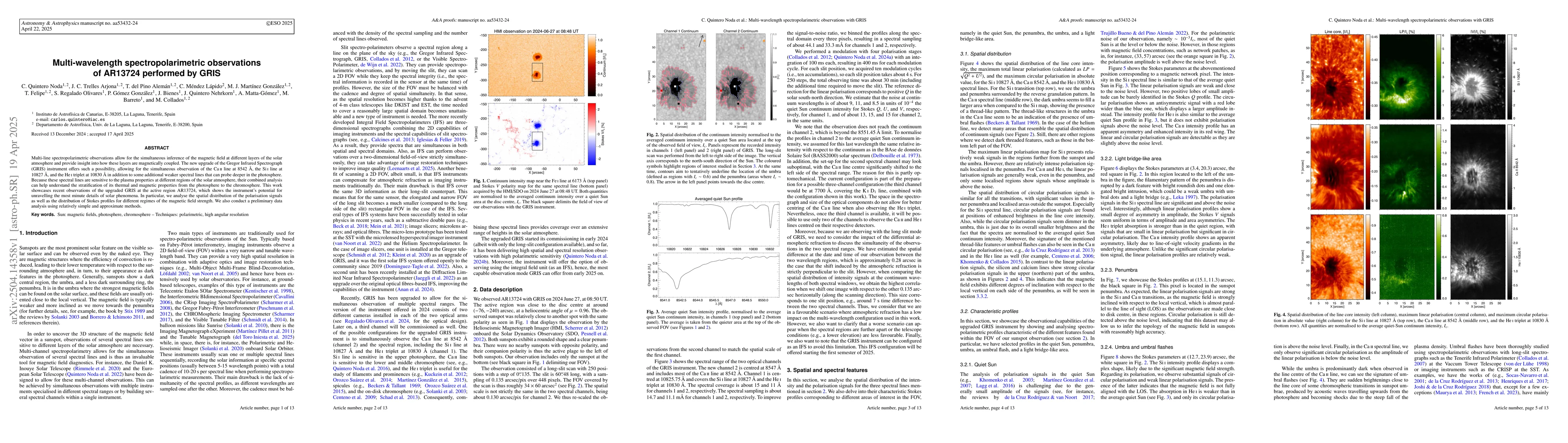 Thumbnail for Multi-wavelength spectropolarimetric observations of AR13724 performed
  by GRIS