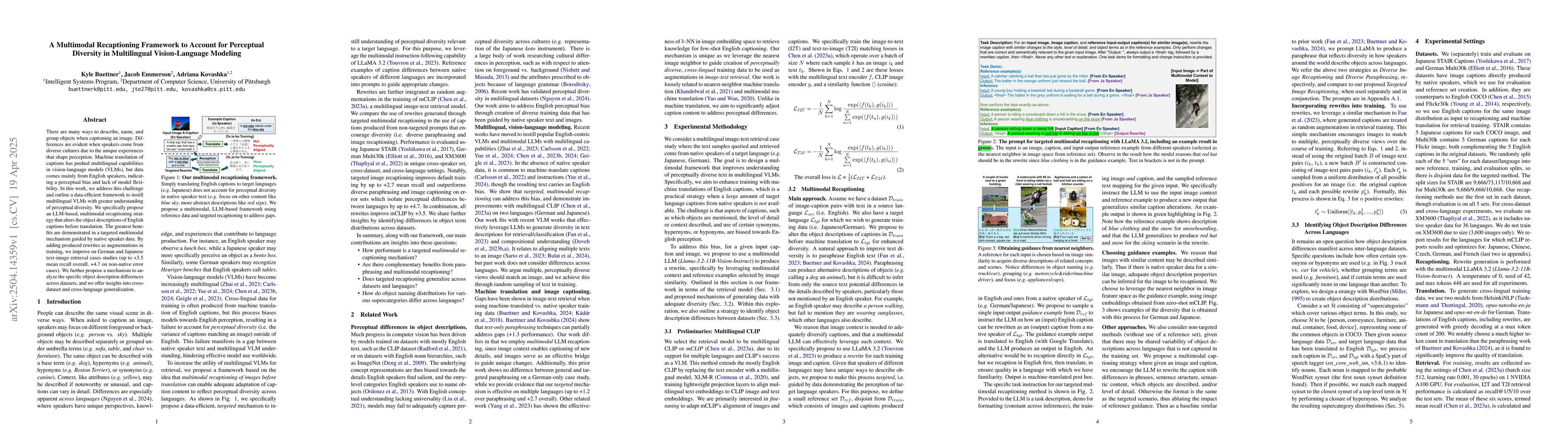 Thumbnail for A Multimodal Recaptioning Framework to Account for Perceptual Diversity
  in Multilingual Vision-Language Modeling