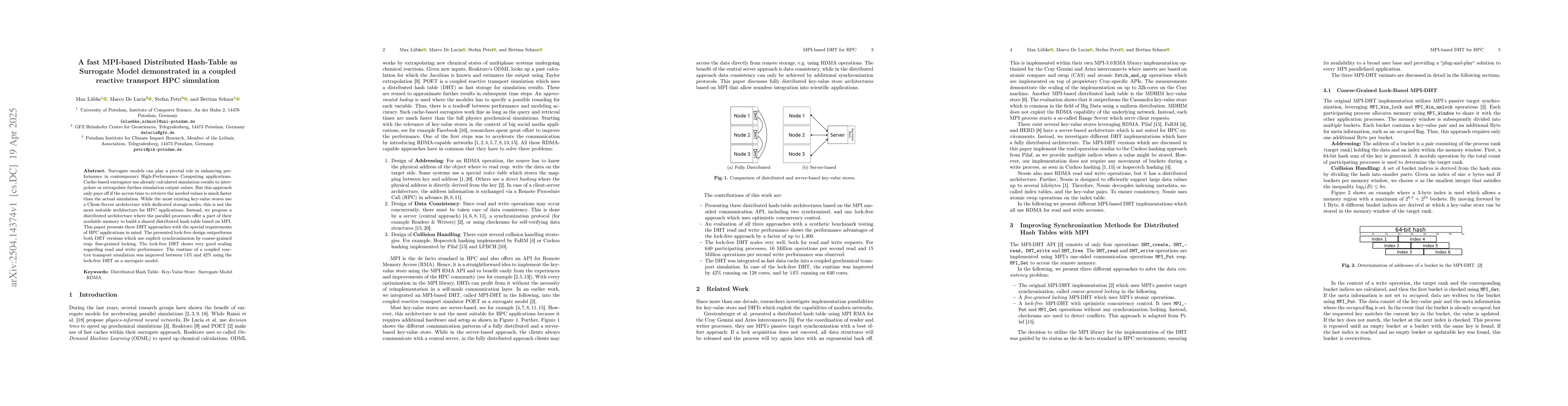 Thumbnail for A fast MPI-based Distributed Hash-Table as Surrogate Model demonstrated
  in a coupled reactive transport HPC simulation