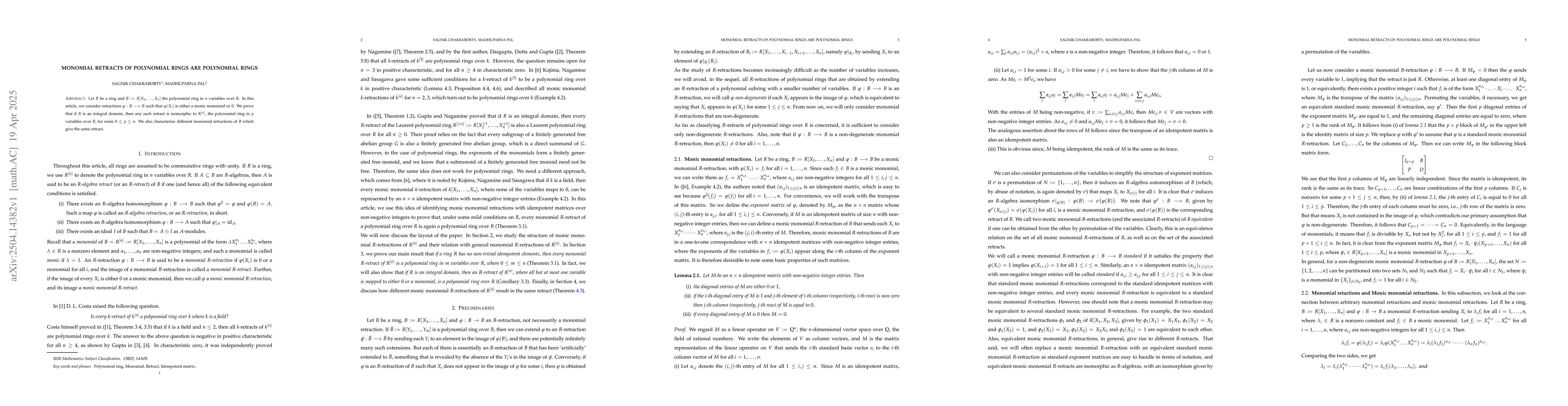 Thumbnail for Monomial retracts of polynomial rings are polynomial rings