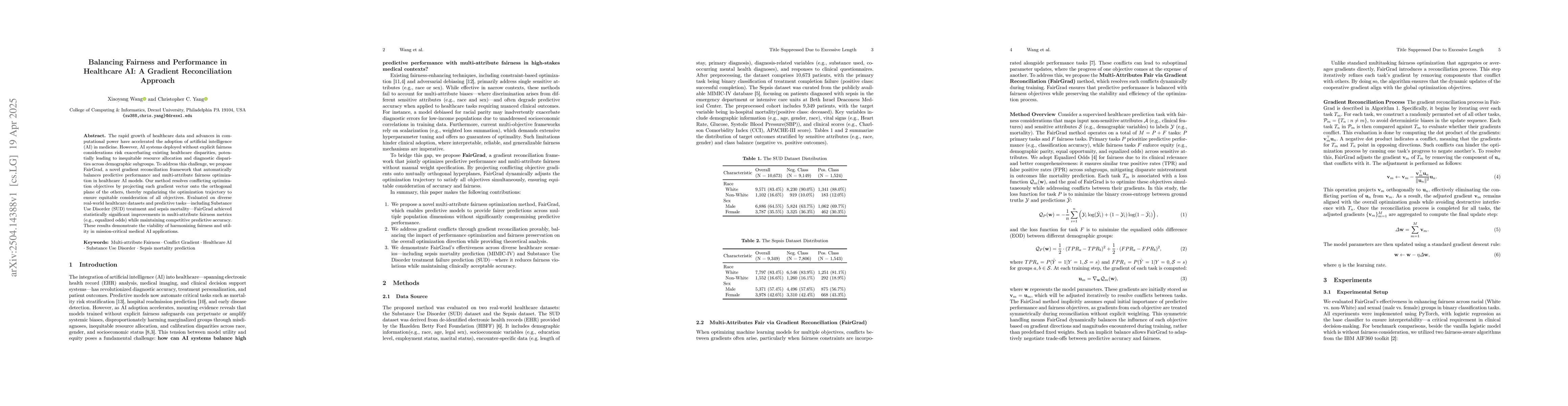 Thumbnail for Balancing Fairness and Performance in Healthcare AI: A Gradient
  Reconciliation Approach