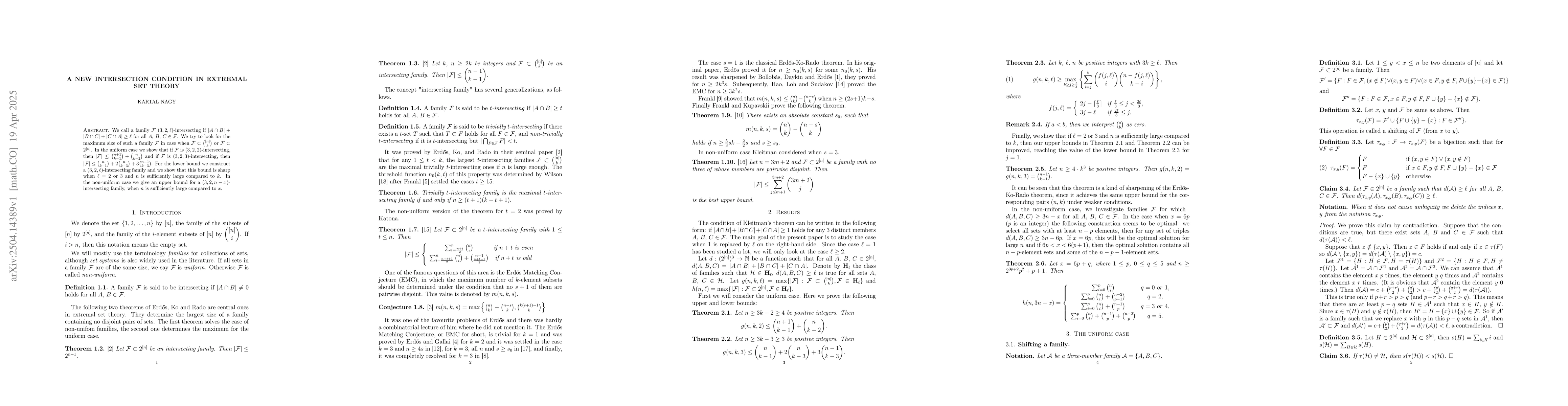Thumbnail for A new intersection condition in extremal set theory