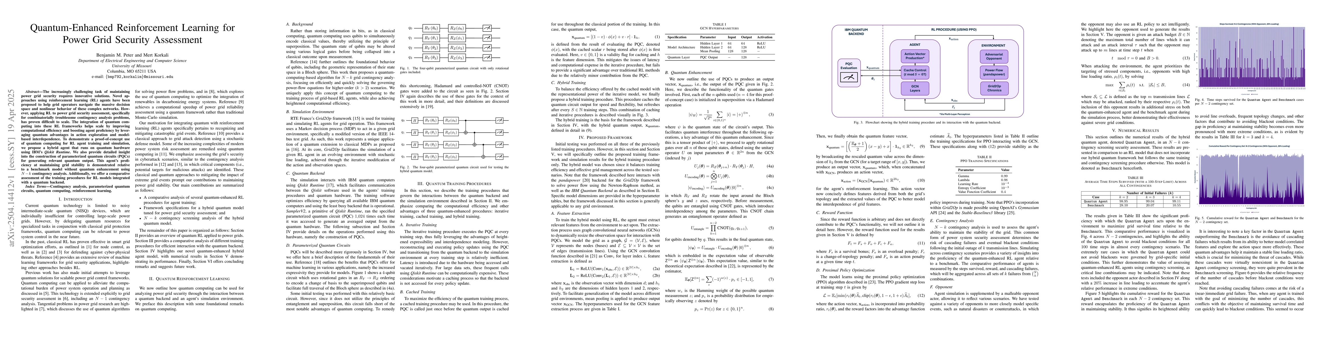 Thumbnail for Quantum-Enhanced Reinforcement Learning for Power Grid Security
  Assessment