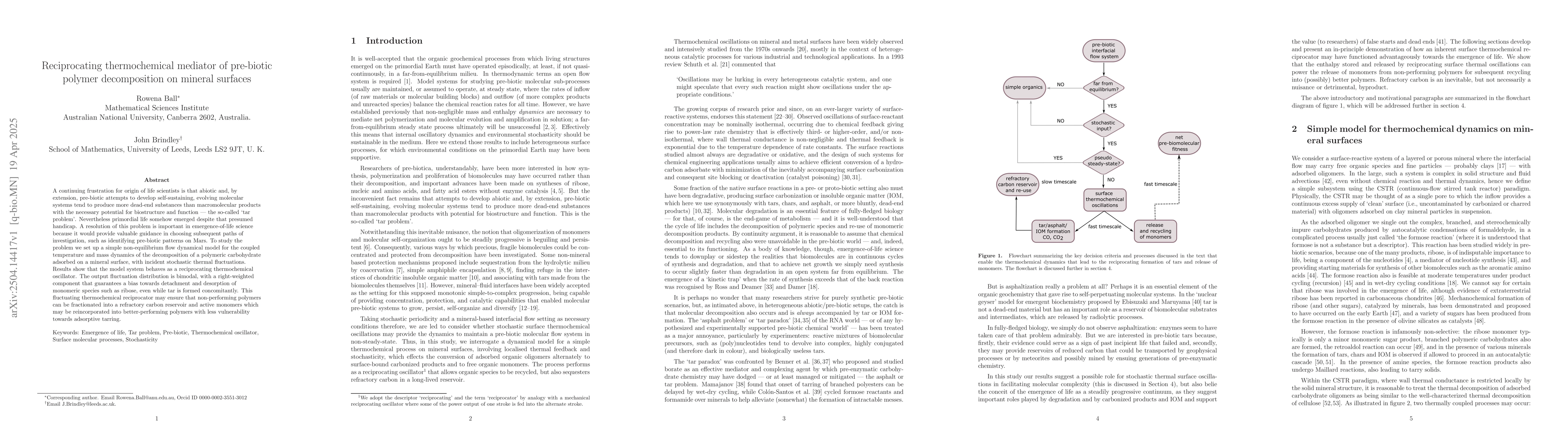 Thumbnail for Reciprocating thermochemical mediator of pre-biotic polymer
  decomposition on mineral surfaces