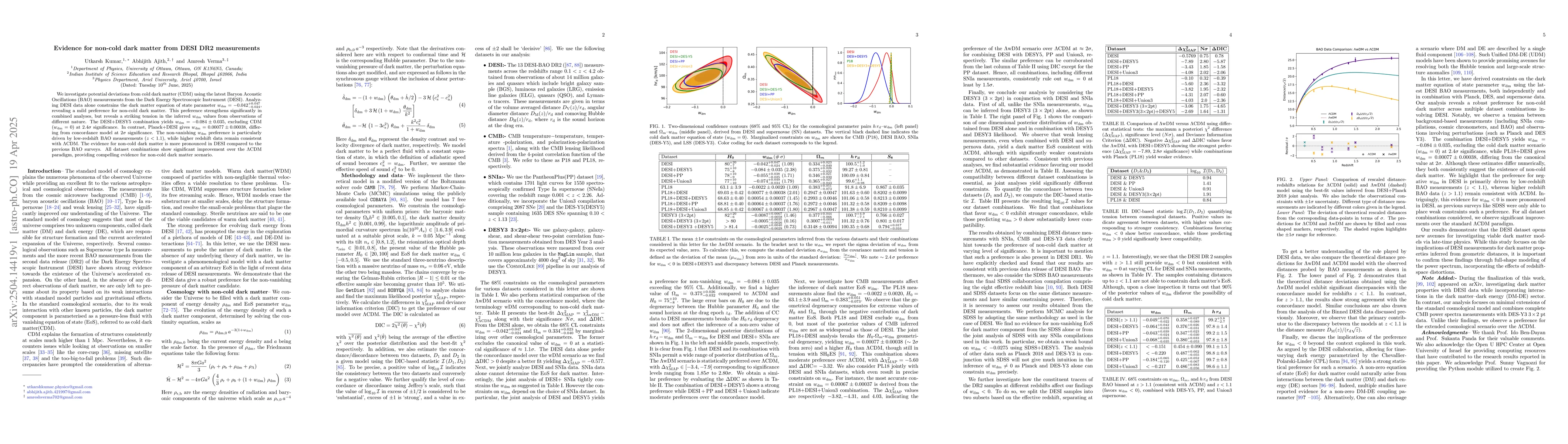 Thumbnail for Evidence for non-cold dark matter from DESI DR2 measurements