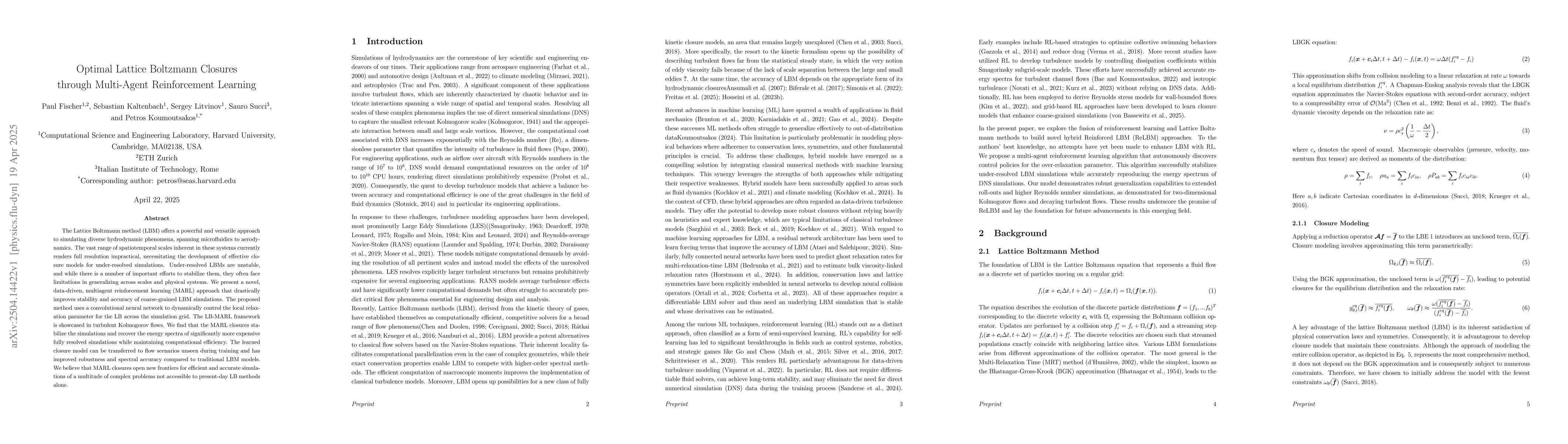 Thumbnail for Optimal Lattice Boltzmann Closures through Multi-Agent Reinforcement
  Learning