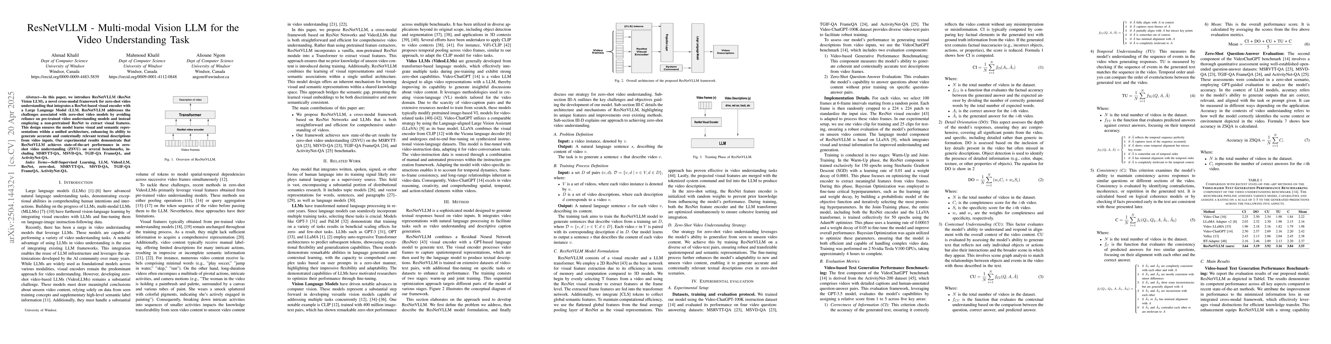 Thumbnail for ResNetVLLM -- Multi-modal Vision LLM for the Video Understanding Task