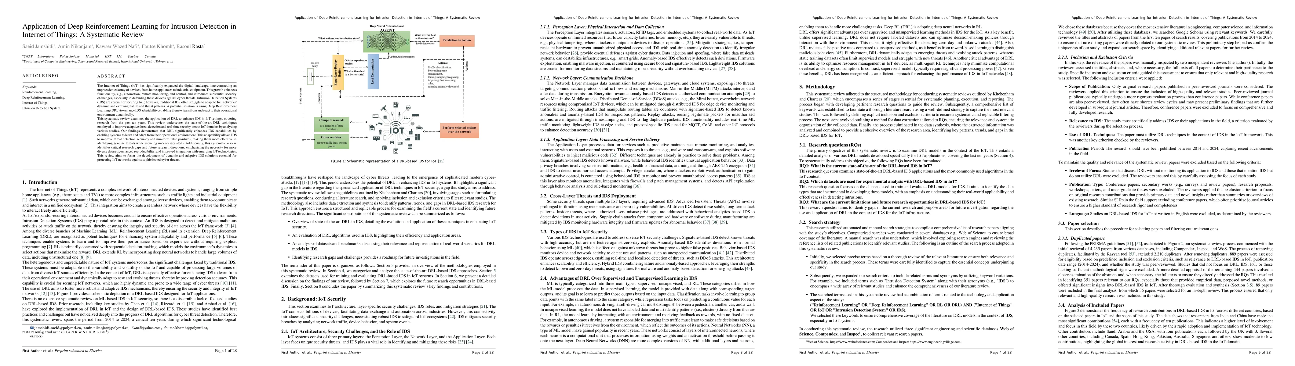 Thumbnail for Application of Deep Reinforcement Learning for Intrusion Detection in
  Internet of Things: A Systematic Review
